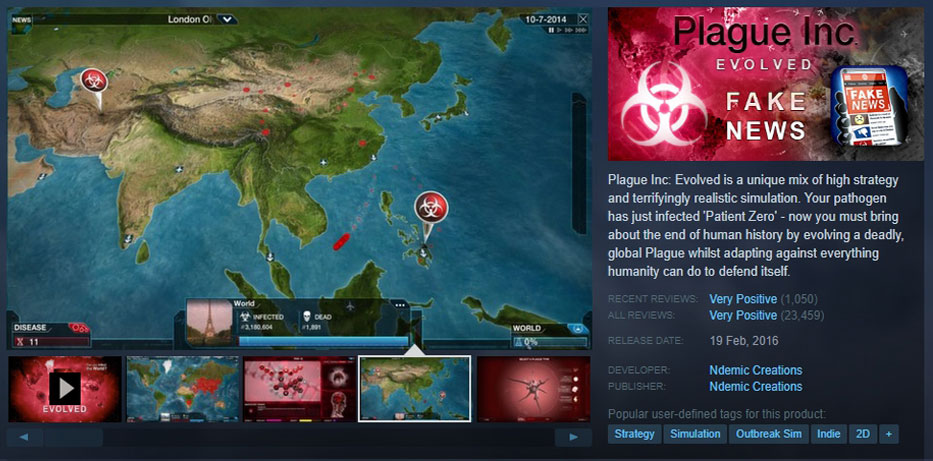 Plague Inc. Evolved เกมจำลองแพร่พันธุ์ไวรัสติดอันดับเกมขายดี