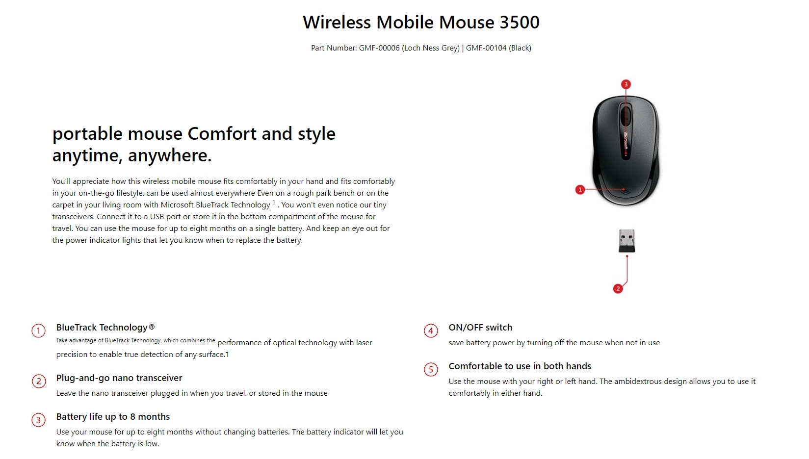 WIRELESS MOUSE MICROSOFT MOBILE MOUSE 3500 BLACK | Advice จ.กรุงเทพฯ ...