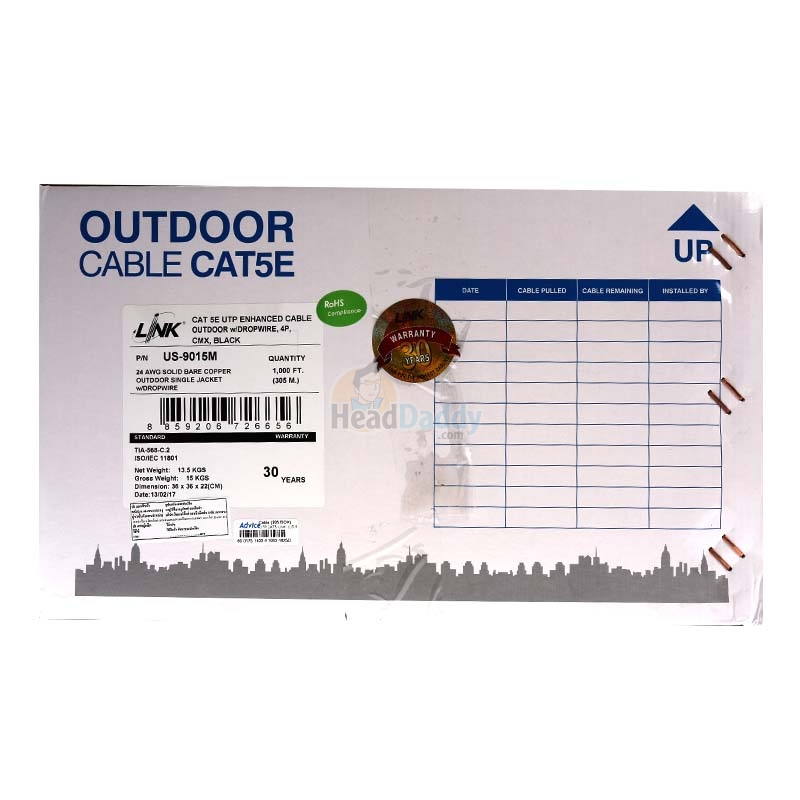 CAT5E UTP Cable (305m./Box) LINK (US-9015M) Outdoor Sling