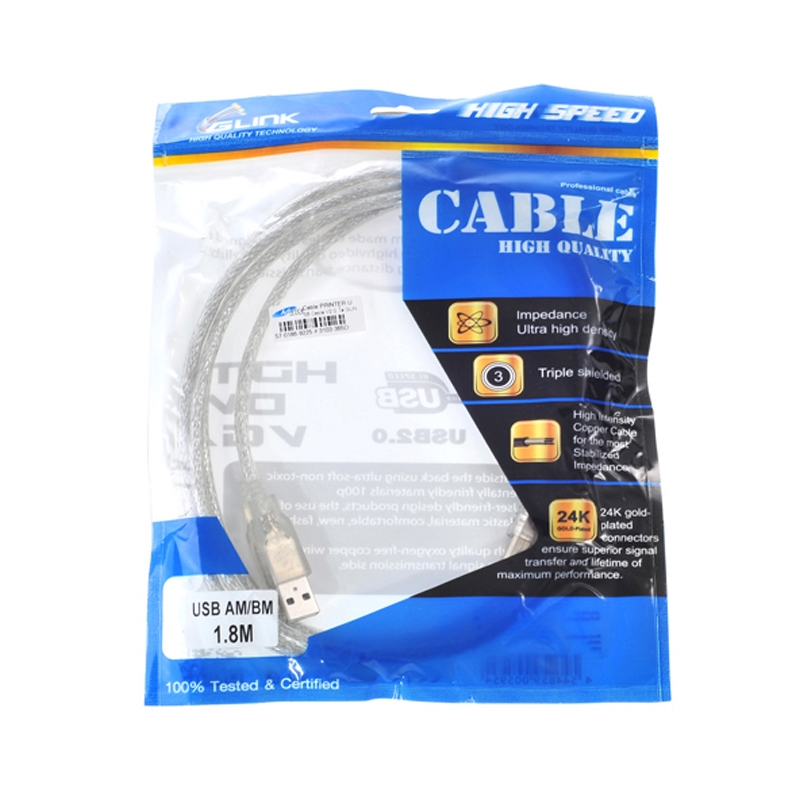 Cable PRINTER USB2 (1.8M) GLINK สายใส