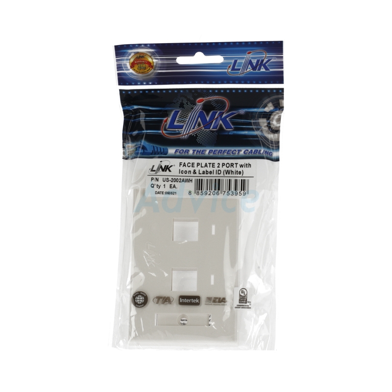 Face Plate หน้ากาก 2 ช่อง มีป้ายชื่อ LINK (US-2002AWH) White