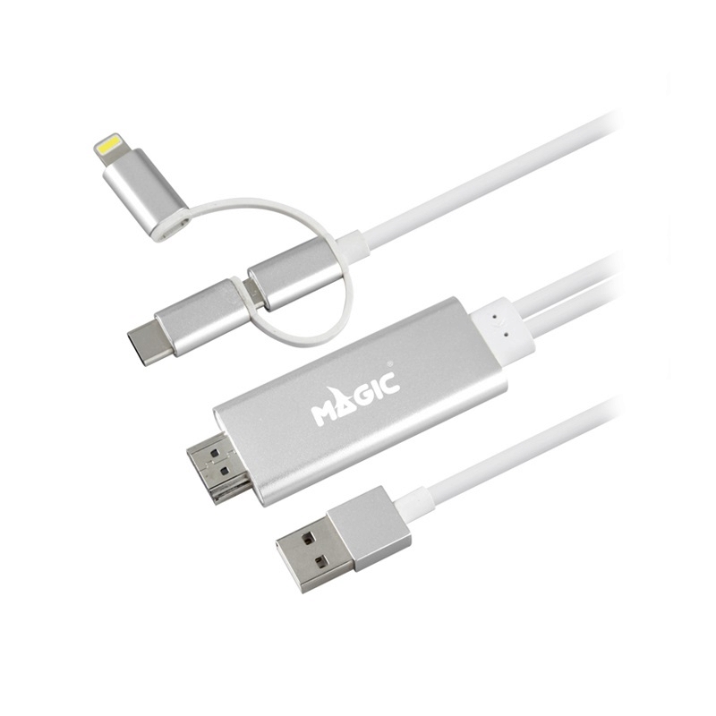 2M Cable HDTV To Micro USB/Type-C/Lightning (A5-08) Silver