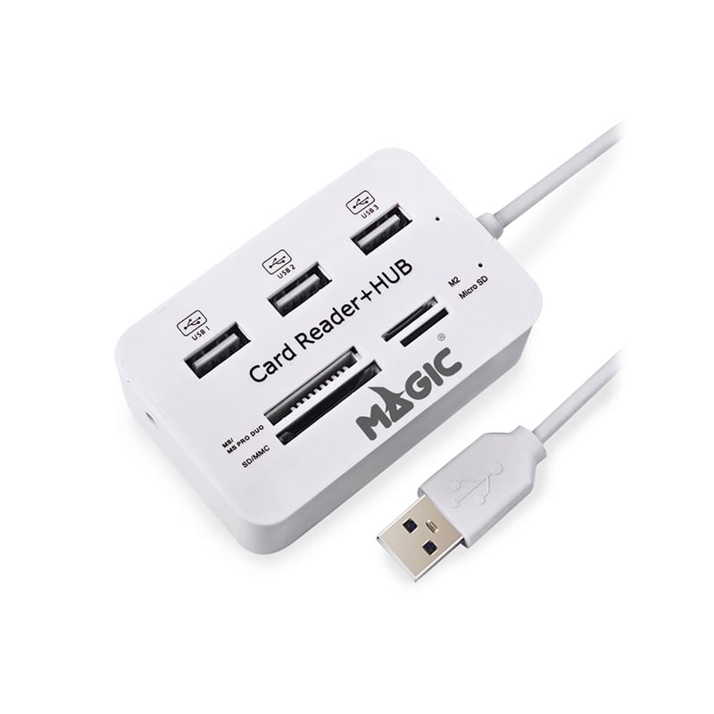3 Port USB HUB v2.0 + Card Reader MAGIC TECH MT-02 (White)