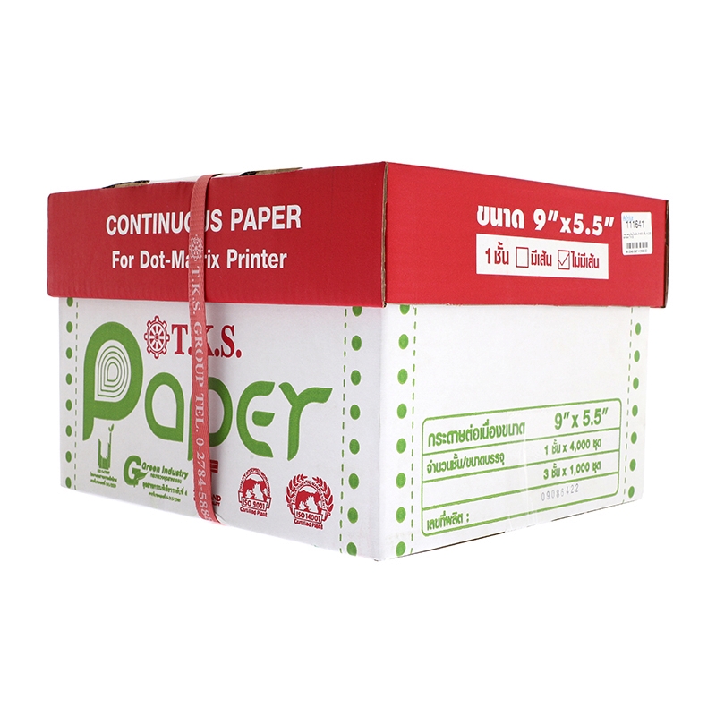 กระดาษต่อเนื่อง ไม่มีเส้น 9x5.5 (1ชั้น) 4,000 ชุด/กล่อง T.K.S.