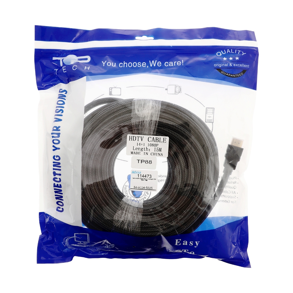 Cable HDMI (V.1.4) M/M (15M) TOP TECH TP88 สายถัก                               