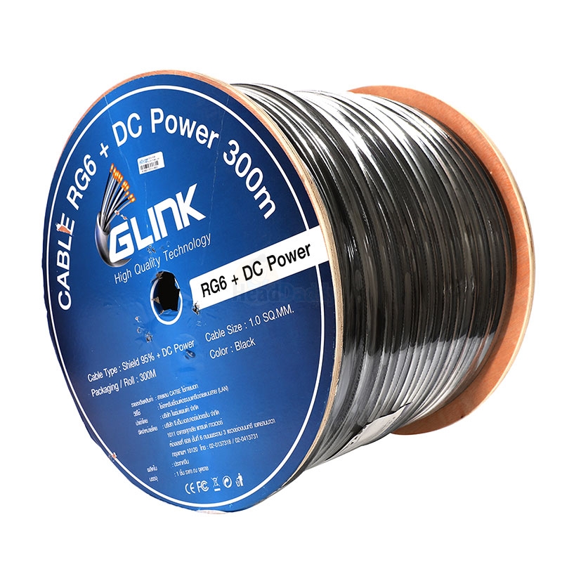 Cable 300M RG6/168 GLINK Power Line (Black)