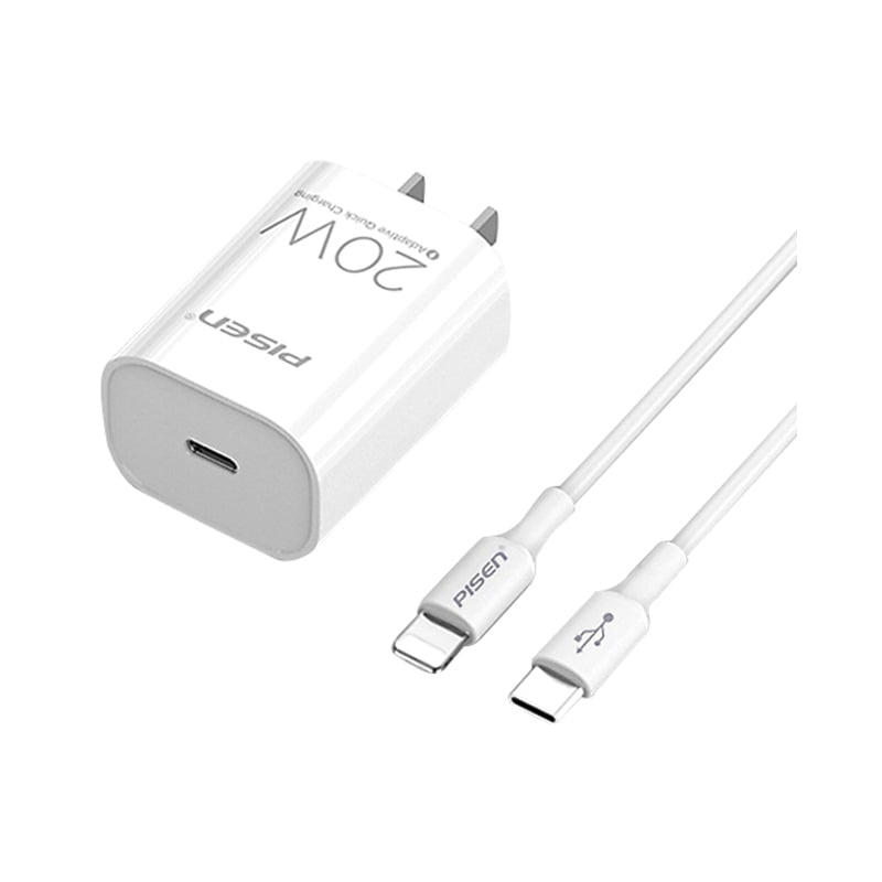 Adapter 1TYPE-C Charger+Cable IPHONE PISEN (20W,QC3.0/TS-C135) White