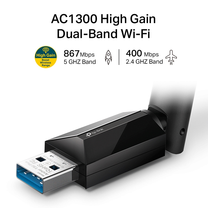Wireless USB Adapter TP-LINK (Archer T3U PLUS) AC1300 Dual Band High Gain