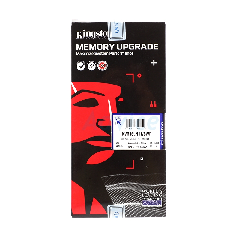 RAM DDR3L(1600) 8GB KINGSTON VALUE RAM (KVR16LN11/8WP)