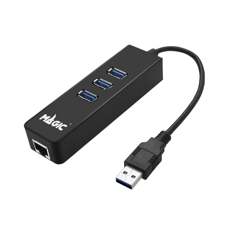 3 Port USB HUB v3.0 + LAN MAGIC TECH MT-27 (Black)
