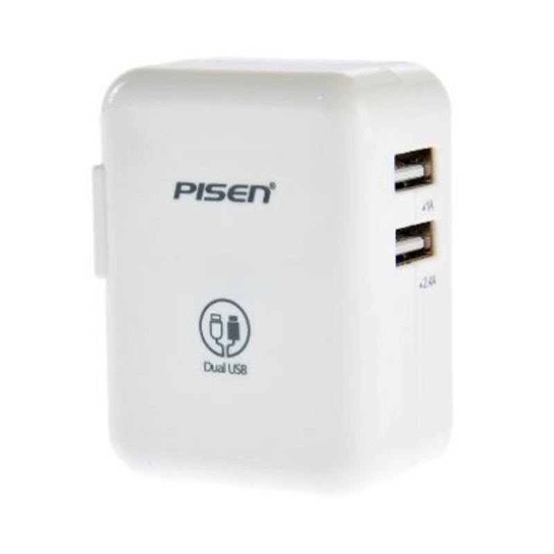 Adapter 2 Ports USB Charger PISEN (12W+2.4A,5W+1.A/TS-C070) White