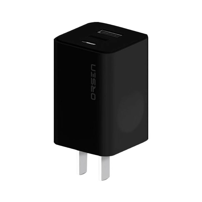 Adapter 2 Ports (1USB+1Type-C) Charger ORSEN by ELOOP (45W,3A/C6) Black