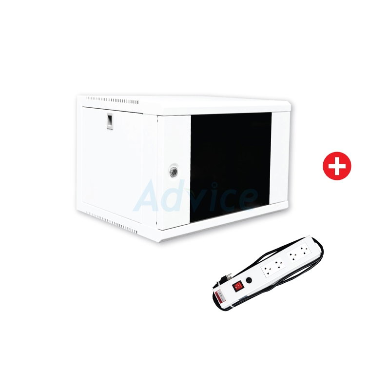 Wall Rack 6U (40 cm.) DATA RACK (D1-54406HW4) White + รางปลั๊กไฟชนิด 4 Outlet