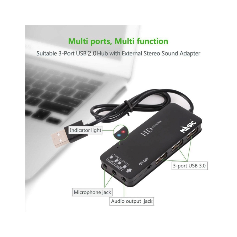 3 Port USB HUB v2.0 + SOUND MAGIC TECH MT-37 (Black)