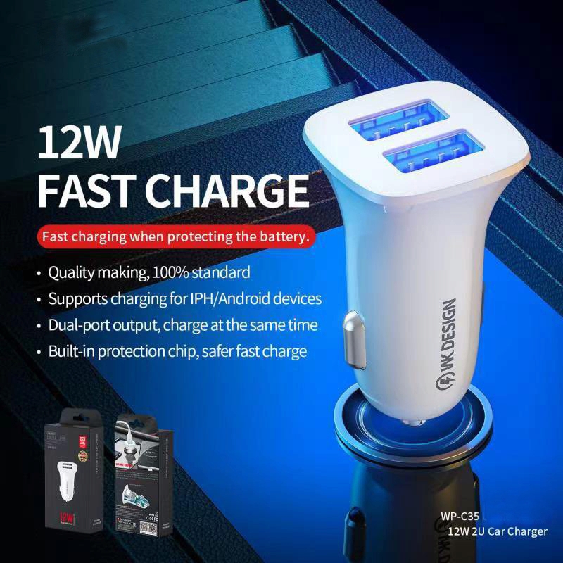 Car Charger 2USB WK (12W,2.4A/WP-C35) White