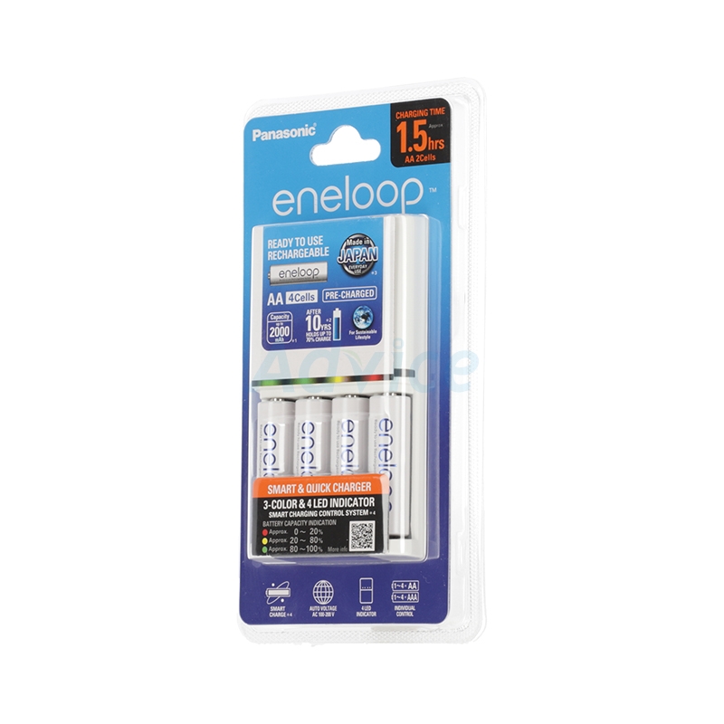 เครื่องชาร์จ 1.5 hrs. ถ่าน Rechargeable Eneloop พานาโซนิค AA (4 ก้อน/แพ็ค)      