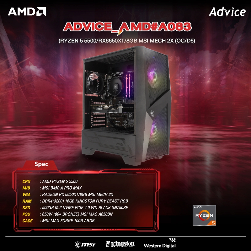COMPUTER SET : ADVICE_AMD#A083 (RYZEN 5 5500/RX6650XT/8GB MSI MECH 2X (OC/D6))