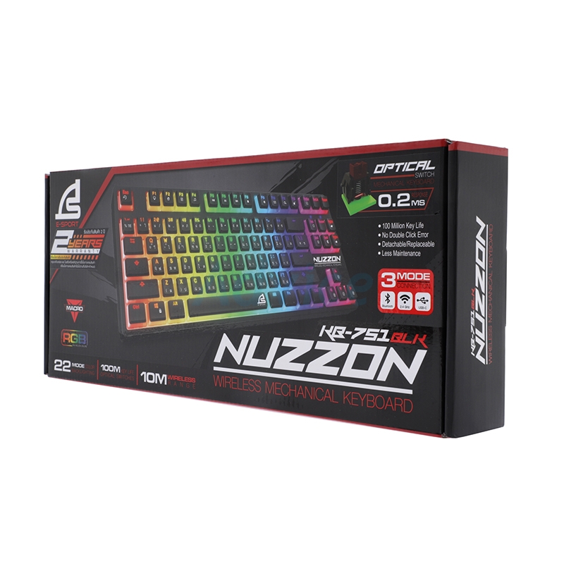 KEYBOARD WIRELESS BLUETOOTH SIGNO KB-751 NUZZON BLACK (RED SWITCH คีย์บอร์ด)