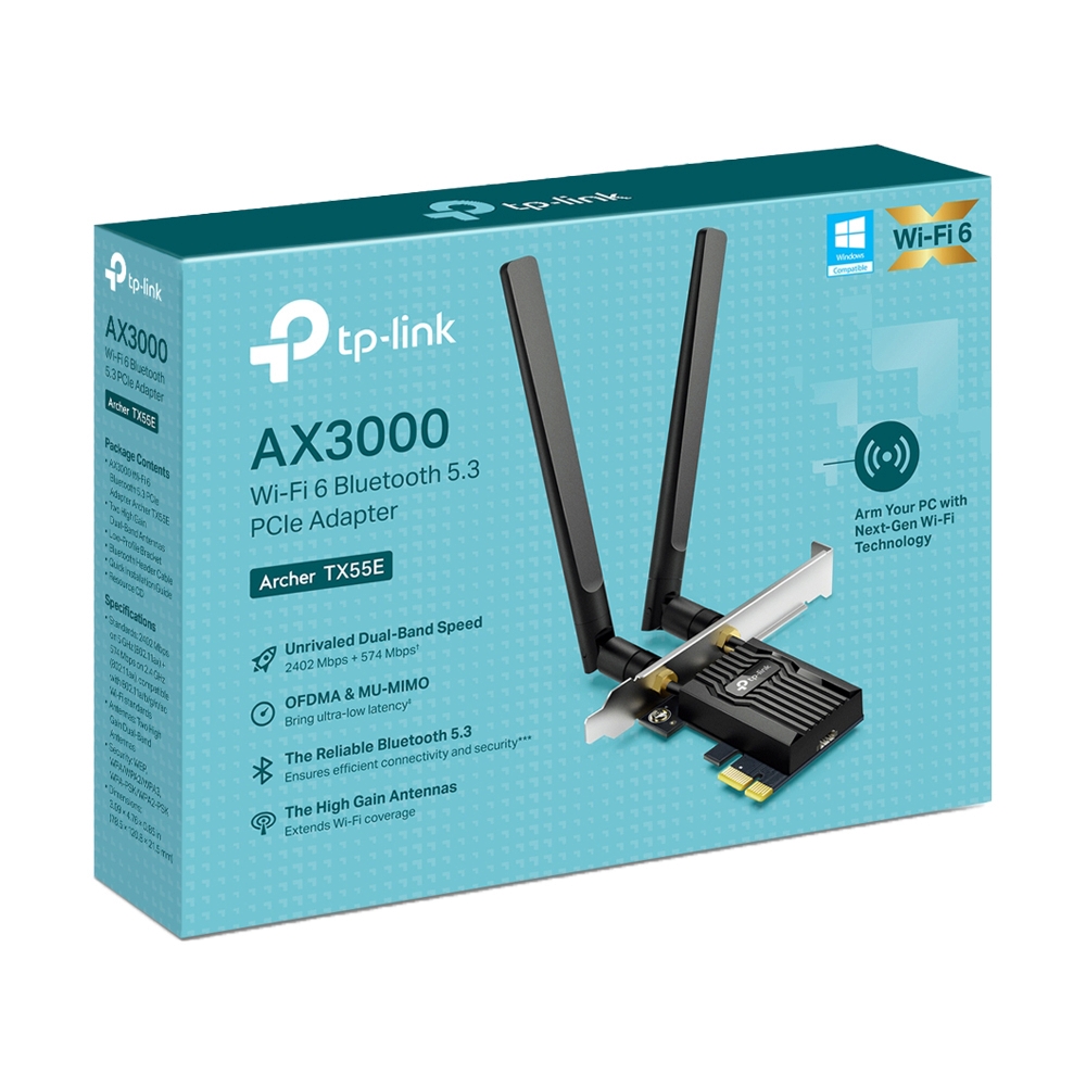 Wireless PCIe Adapter TP-LINK (Archer TX55E) AX3000 Dual Band WI-FI 6 Bluetooth 