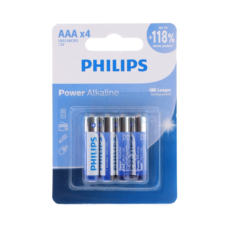 ถ่านอัลคาไลน์ ฟิลิปส์ (Power Alkaline) AAA (4ก้อน/แพ็ค)