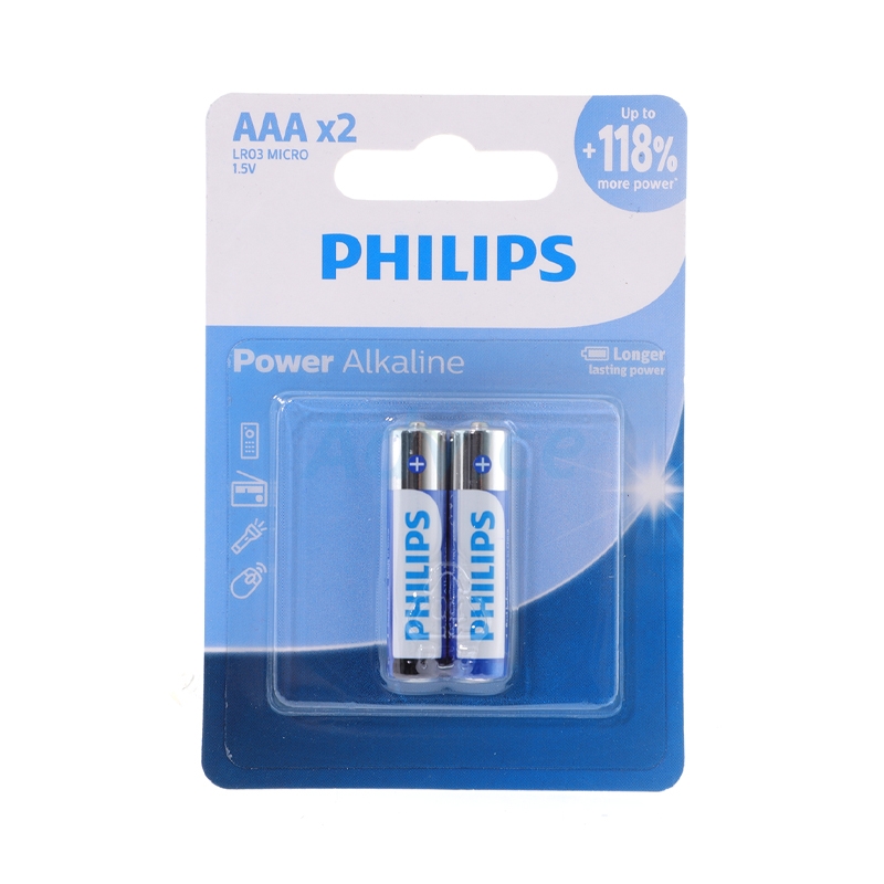 ถ่านอัลคาไลน์ ฟิลิปส์ (Power Alkaline) AAA (2ก้อน/แพ็ค)