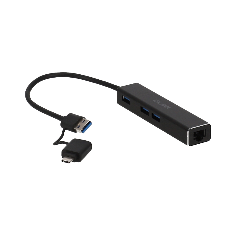 3 Port USB HUB v3.0 + LAN GLINK GL-034 (Black)