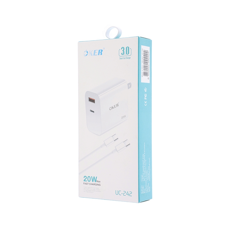 Adapter 2 Ports (USB) Charger (1USB+1Type-C)+Cable Type-C OKER (UC-242)
