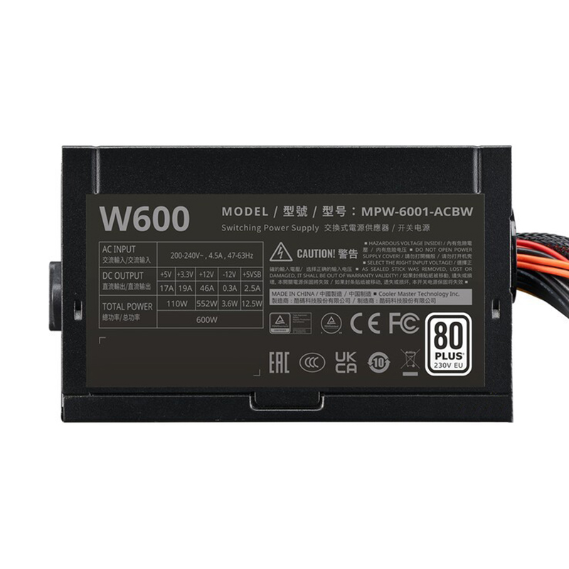 POWER SUPPLY (80+ WHITE) 600W COOLER MASTER ELITE NEX MWE 230V (MPW-6001-ACBW)