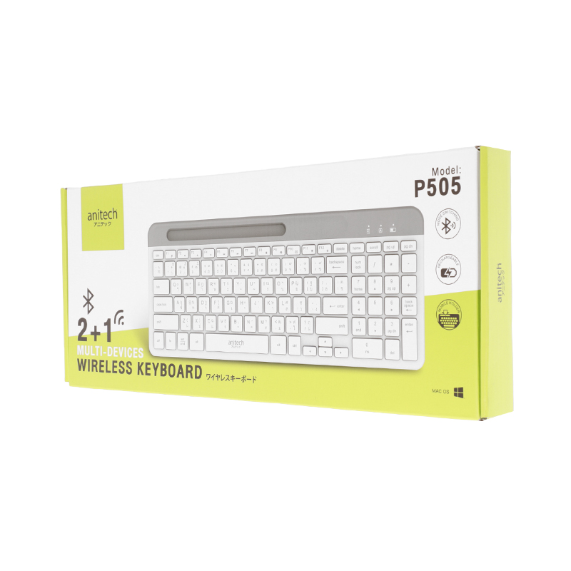 KEYBOARD WIRELESS ANITECH P505 WHITE (BLUETOOTH)