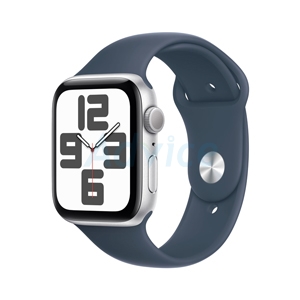 Apple Watch SE GPS 44mm Silver Aluminium Case with Storm Blue Sport Band - M/L (MREE3SA/A)