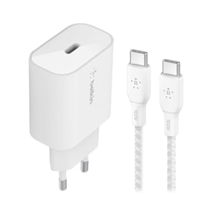 Adapter 1Type-C Charger+ Cable Type-C BELKIN (25W,WCA004+CAB004bt1MWH) White
