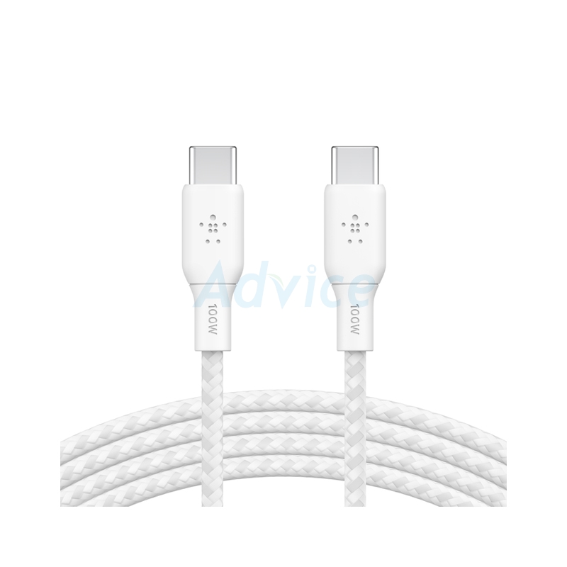 3M Cable Type-C To Type-C BELKIN (100W-Braided,CAB014bt3MWH) White