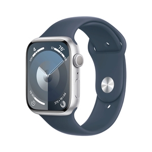 Apple Watch Series 9 GPS 45mm Silver Aluminium Case with Storm Blue Sport Band - S/M (MR9D3SA/A)