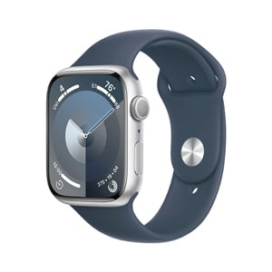 Apple Watch Series 9 GPS 45mm Silver Aluminium Case with Storm Blue Sport Band - M/L (MR9E3SA/A)