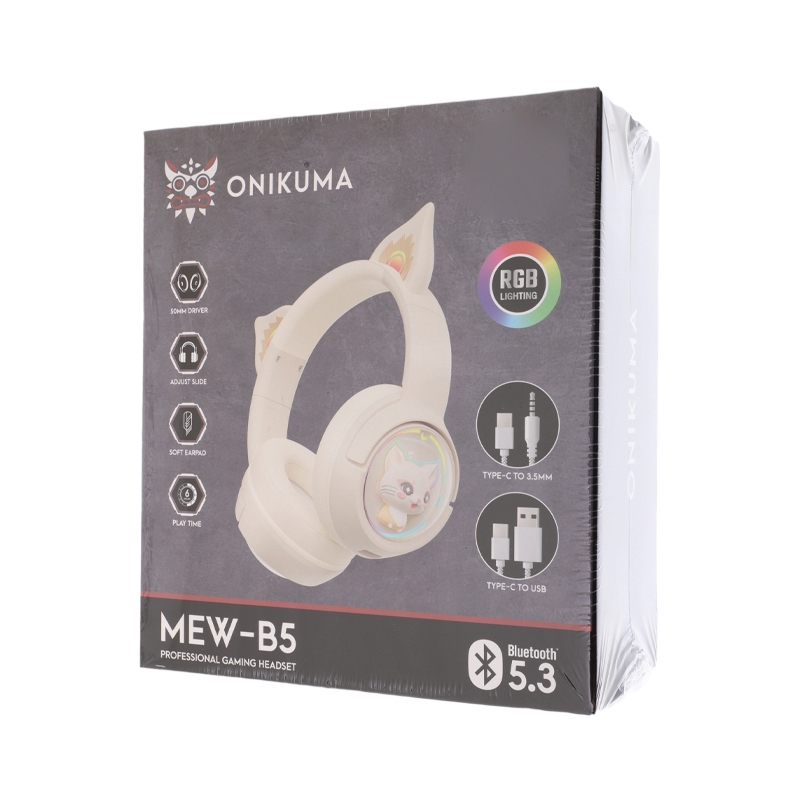 HEADSET WIRELESS ONIKUMA MEW B5 RGB CAT EAR IVORY (BLUETOOTH/2.1)