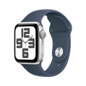Apple Watch SE GPS 40mm Silver Aluminium Case with Storm Blue Sport Band - M/L (MRE23SA/A)