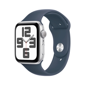 Apple Watch SE GPS 44mm Silver Aluminium Case with Storm Blue Sport Band - S/M (MREC3SA/A)