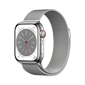 Apple Watch Series 8 GPS + Cellular 41mm Silver Stainless Steel Case with Silver Milanese Loop (MNJ83TH/A)