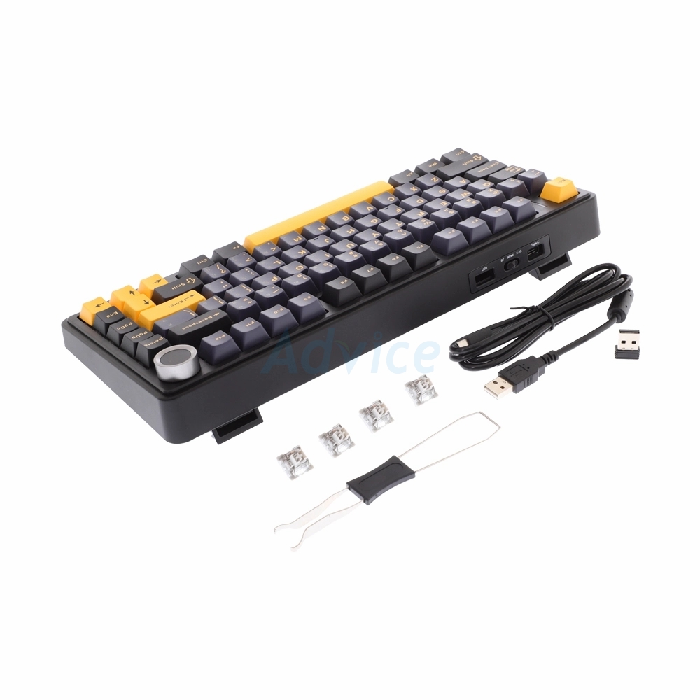 KEYBOARD WIRELESS BLUETOOTH AULA F75 BACK DAKEBLUE ORANGE  (GRAY SWITCH คีย์บอร์ด)