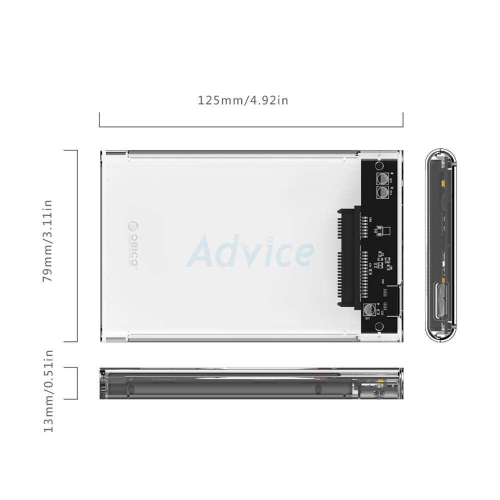 Enclosure 2.5 SATA v3.0 ORICO 2139U3-BP-HW(Clear)
