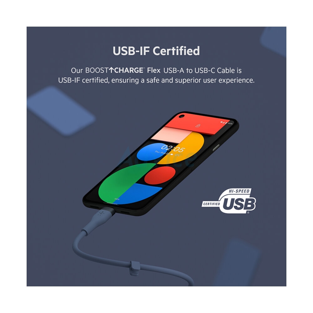 BELKIN สายชาร์จ USB To Type-C 15W 1M Blue (DuraSoft,CAB008bt1MBL)