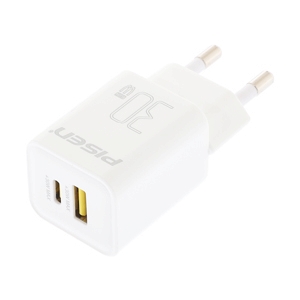 Adapter 2 Ports (1 USB + 1 Type-C) Charger PISEN (30W,TP-C52) White