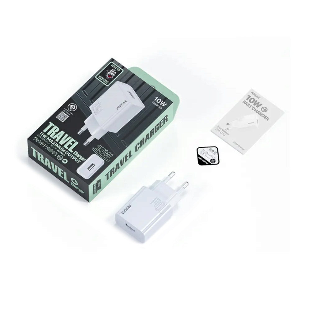 Adapter 1USB Charger WEKOME (10W,WP-U70) White                                  