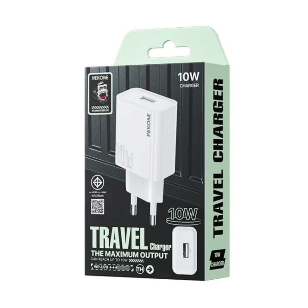 Adapter 1USB Charger WEKOME (10W,WP-U70) White                                  
