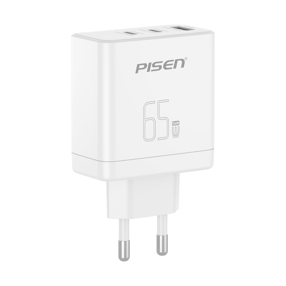 Adapter 3 Ports (1 USB + 2 Type-C) PISEN (65W, TP-C53) White