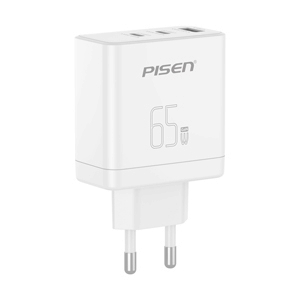 Adapter 3 Ports (1 USB + 2 Type-C) PISEN (65W, TP-C53) White