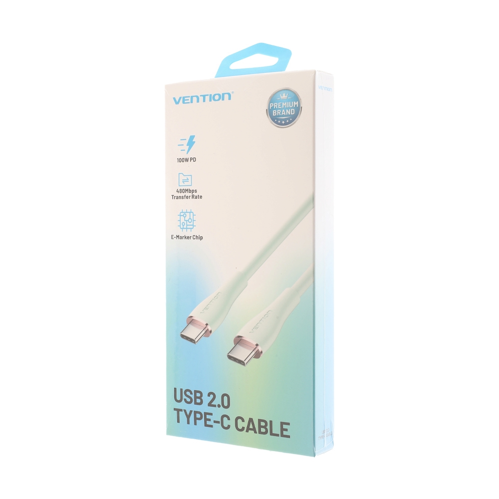 VENTION สายชาร์จ Type-C To Type-C 100W 1M Light Green (Silicone Type)