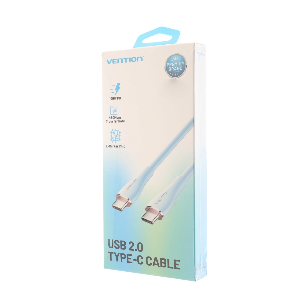 VENTION สายชาร์จ Type-C To Type-C 100W 1M Light Blue (Silicone Type)