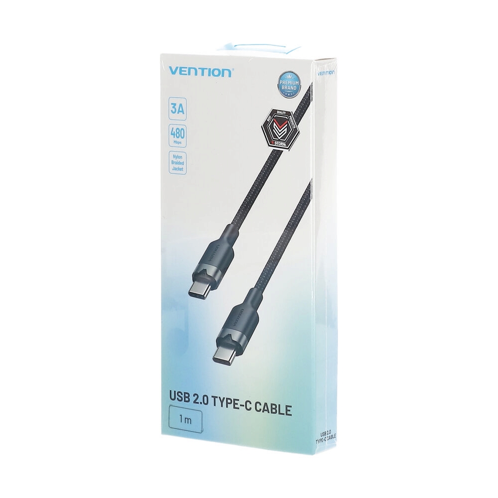 VENTION สายชาร์จ Type-C To Type-C 60W 1M Black (Aluminum Alloy Type)