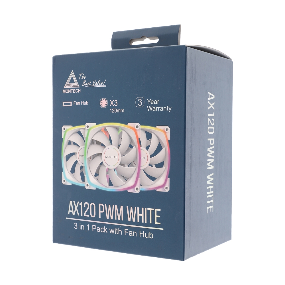 FAN CASE 12CM MONTECH AX120 PWM FAN X 3 RGB WHITE